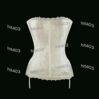 Sexy White lace up Corset Bustier G String Garter TOP  