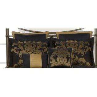 Elegant Black Gold Jacquard Floral Comforter 8PC Set Bed in a bag Set 