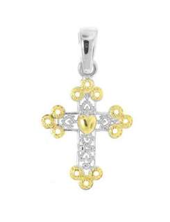 Sterling Silver 925 Two Tone Cross Pendant Necklace  