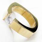 TITANIUM Gold Plated TENSION RING with 6mm Round CZ, sizes 6, 7, 8 