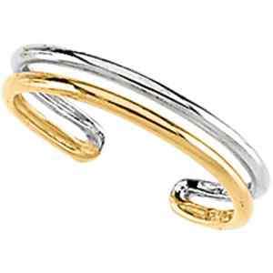 14KT White & Yellow Gold Band TOE Ring Adjustable  