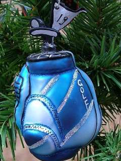 New Glass Blue Golf Bag Flag Clubs Christmas Ornament  