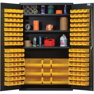   Bin Cabinet, Gray 48 x 24 x 78, 3 Adjustable Shelves, 137 IVORY Bins