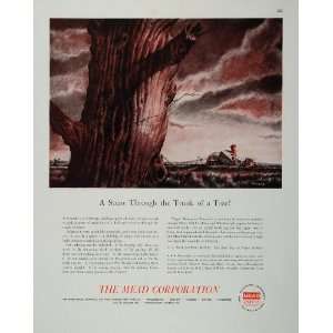  1944 Ad WWII Mead Papers Tornado Farm Tree Straw WW2 