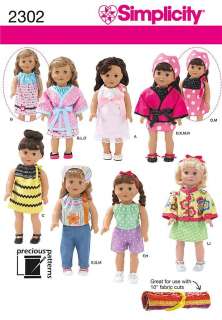 New Pattern 2302 Doll Clothes Easy Sew Wardrobe fits American Girl +18 