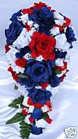 21pc Bridal bouquets wedding flowers RED / WHITE / BLUE  