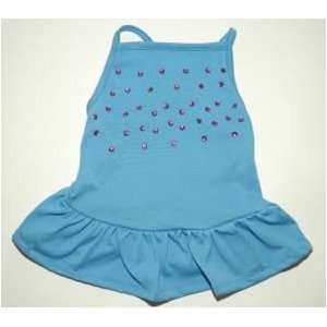   489 12075 Puppy Luck T 13BL Rhinestone Dress Medium Blue Dog Clothing