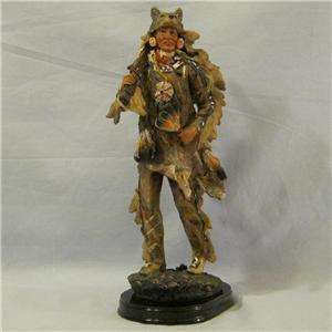 Indian with Wolf Headpiece Figurine  
