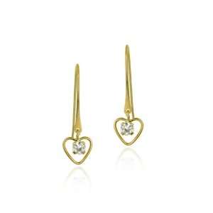  10K Gold CZ & Heart Mini Dangle Earrings Jewelry