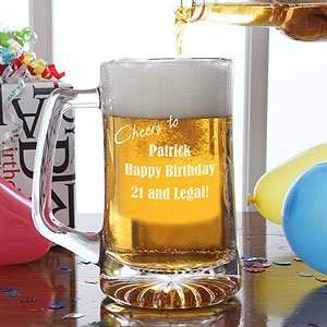   Personalized Glass Birthday Beer Mug   Cheers to You