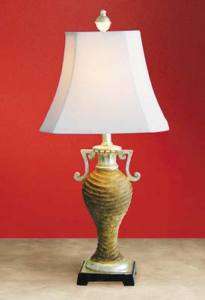 NEW GORGEOUS URN TABLE LAMP WITH WHITE SHADE, 30 H  