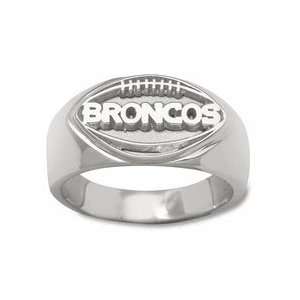 Denver Broncos Pierced Football Mens Ring (Size 10 1/2)   Sterling 
