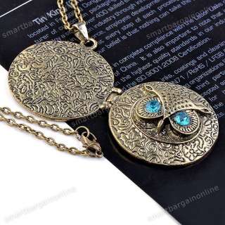 Vintage Ancient Bronze Round Lockets OWL Pendant Chain Necklace Retro 
