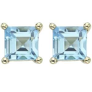  14K Yellow Gold Square Blue Topaz Earrings Jewelry