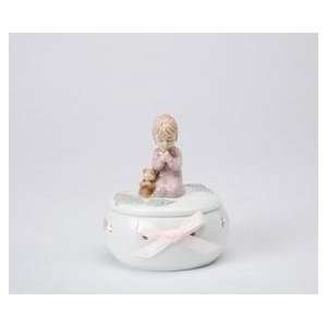  Praying Baby Girl in Pink Sleepwear w/Teddy Bear on Box 