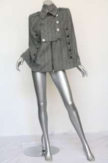   COUTURE Grey Herringbone*ARGENT CAPE*Military Poncho Jacket NEW  
