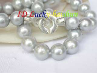 19 Genuine round Gray pearl necklace 925sc clasp j7381  