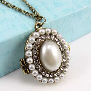   Style Crystal Manmade Pearl Can Opean Locket Box Pendant Necklace n506