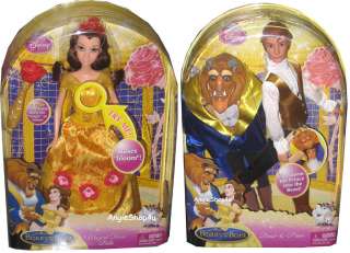 DISNEY BEAUTY AND BEAST TO PRINCE DOLL & BELLE Set 2 Magical Roses 