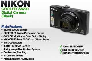 Nikon COOLPIX S8200 (Black) 16.1MP 3.0 LCD 14X Zoom Digital Camera 