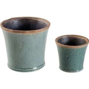  Glazed Ceramic Urn Pot Blue IV Set Of 2 Patio, Lawn 