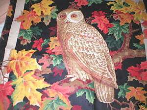 Cotton Fabric Pillow Panel Fall OWL leaves 17 x 18  