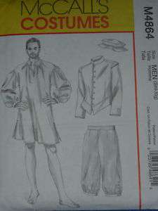 Mens Colonial Costume sz Sm XL Sewing Pattern  