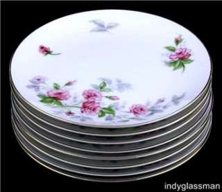     SWEET HEART   BREAD SIDE PLATES   PINK ROSES   JAPAN   GOLD  