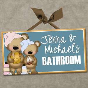 PERSONALIZED Kids Room Door Sign BATHROOM   BATH TIME BEARS Cute Wall 