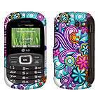 For LG Octane VN530 Cell Phone Purple/Blue Flowers 2D Silver Txt 
