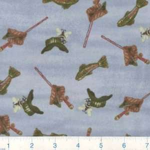   Summer Camp Gone Fishing Blue Fabric By The Yard Arts, Crafts