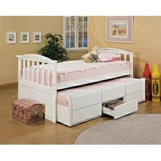 US Furniture Childrens White Wood Finish Bed with Trundle & Drawers 