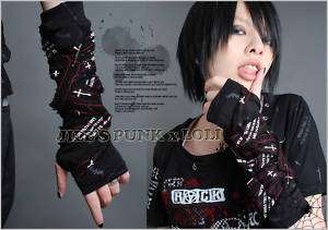 Punk Rock Gothic Bandage Fingerless Glove red stripes  