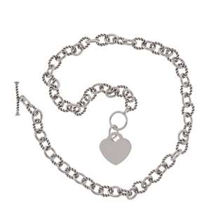 STERLING SILVER NECKLACE TOGGLE CLASP WITH HEART CHARM  GEMaffair 