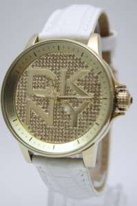 New DKNY Women Gold Crystals White Leather Watch NY4810  