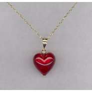 Red Venetian Glass Heart Shape Pendant. 14k Yellow Gold 