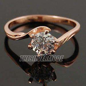 18K Rose Gold Plated Clear CZ Solitaire Ring 11714  
