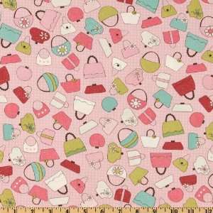  44 Wide Paper Dolls Tossed Purses Pink Fabric By The 