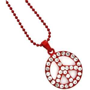  Red Crystal Peace Sign Pendant Necklace Jewelry