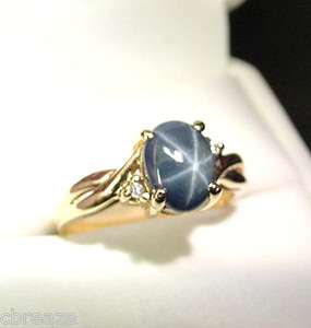 ROYAL BLUE GENUINE STAR SAPPHIRE & DIAMONDS 10K GOLD VINTAGE RING 