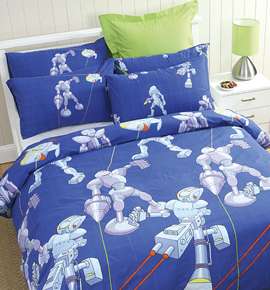 Blue Robot Laser Double Bed Quilt/Doona Cover Set New  