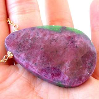 NATURAL RED RUBY IN GREEN ZOISITE PENDANT 14KT Necklace  