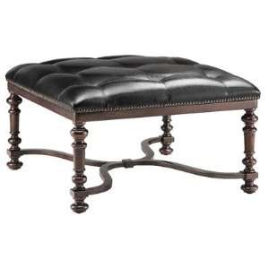  Wood and Faux Leather Square Ottoman Furniture & Decor