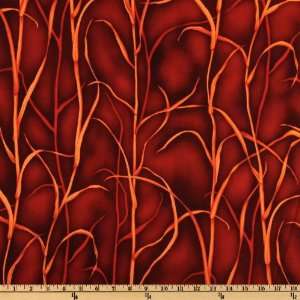  44 Wide Leaf Symphony Stalks Dark Red Fabric By The Yard 