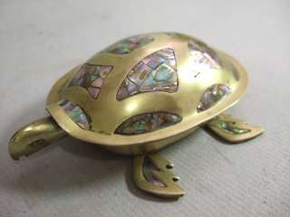 VINTAGE Mexican TAXCO Silver Abalone Inlaid TURTLE Lidded Ring Box 