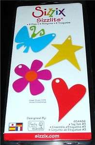 Sizzix Sizzlits 4 Die TAG SET #3 Flower Butterfly Heart  