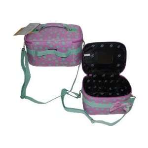  01 M020Pink. 2pc Cosmetic Case Pink W Green Polka Do 