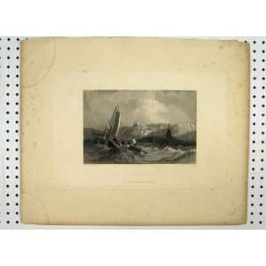   Triport C1865 Stormy Sea Castle Cliff Boat Old Print