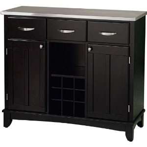   Black Finish Wood Buffet with Stainless Steel Top Furniture & Decor