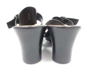 PROGETTO Black Leather Thongs Wedges Sandals Sz 37 7  